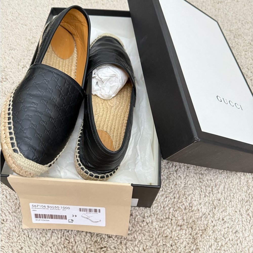 Gucci Black Embossed Leather Espadrilles - Picture 14 of 16